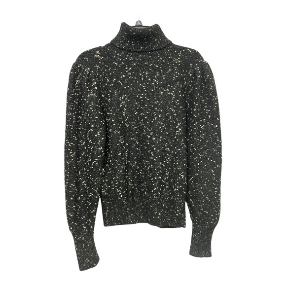 Ann Taylor Black Gold Tweed Sweater Sz Small Women’s Turtleneck Pullover Chunky - Picture 1 of 10
